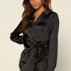 SKIES ARE BLUE Clothing Front Tie Satin Top 2 SKIES ARE BLUE Clothing Front Tie Satin Top