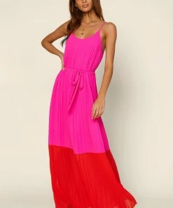 SKIES ARE BLUE Color Block Pleated Dress Clothing