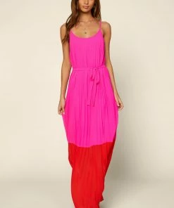 SKIES ARE BLUE Color Block Pleated Dress Clothing