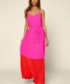 SKIES ARE BLUE Color Block Pleated Dress Clothing