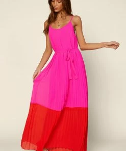SKIES ARE BLUE Color Block Pleated Dress Clothing