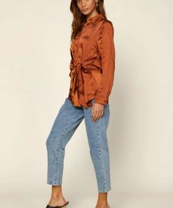 SKIES ARE BLUE Front Tie Satin Top 10 SKIES ARE BLUE Front Tie Satin Top