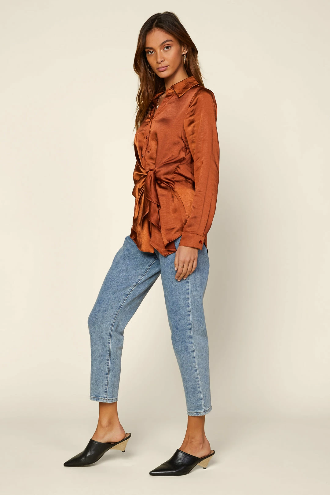 SKIES ARE BLUE Front Tie Satin Top 5 SKIES ARE BLUE Front Tie Satin Top