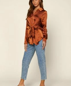 SKIES ARE BLUE Front Tie Satin Top 12 SKIES ARE BLUE Front Tie Satin Top