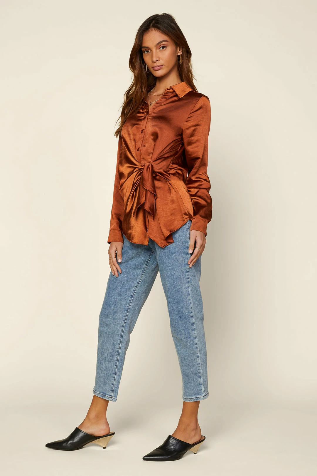 SKIES ARE BLUE Front Tie Satin Top 7 SKIES ARE BLUE Front Tie Satin Top