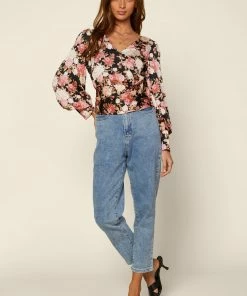 SKIES ARE BLUE Puff Sleeve Floral Blouse Clothing
