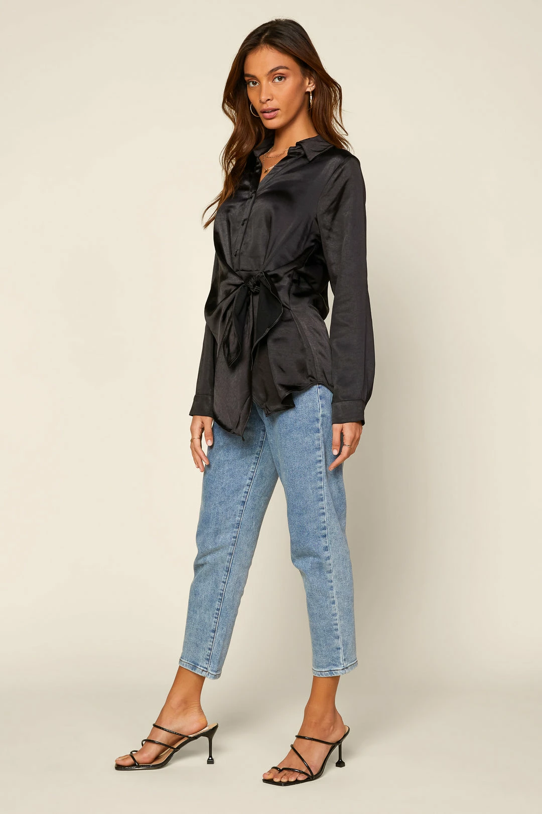 SKIES ARE BLUE Clothing Front Tie Satin Top 4 SKIES ARE BLUE Clothing Front Tie Satin Top