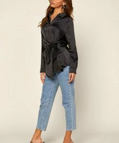 SKIES ARE BLUE Clothing Front Tie Satin Top 9 SKIES ARE BLUE Clothing Front Tie Satin Top