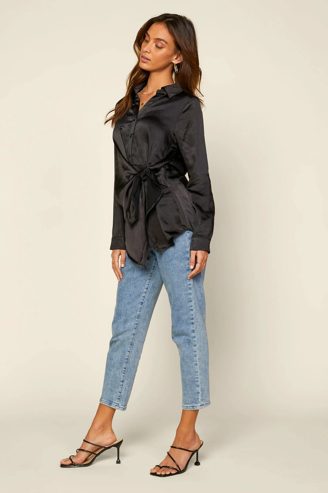 SKIES ARE BLUE Clothing Front Tie Satin Top 6 SKIES ARE BLUE Clothing Front Tie Satin Top