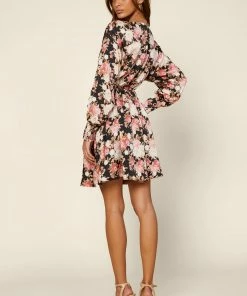 SKIES ARE BLUE Clothing Surplice Floral Mini Dress