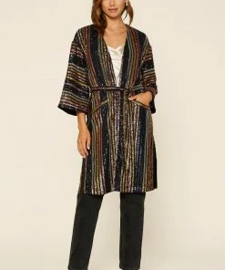 SKIES ARE BLUE Striped Sequin Kimono Clothing