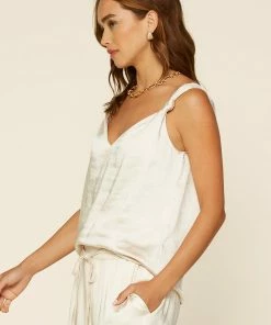 SKIES ARE BLUE Clothing Satin Knotted Strap Cami