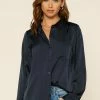 SKIES ARE BLUE Satin Button Down Shirt 2 SKIES ARE BLUE Satin Button Down Shirt