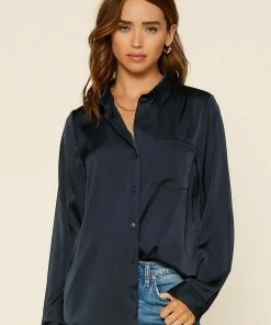 SKIES ARE BLUE Satin Button Down Shirt