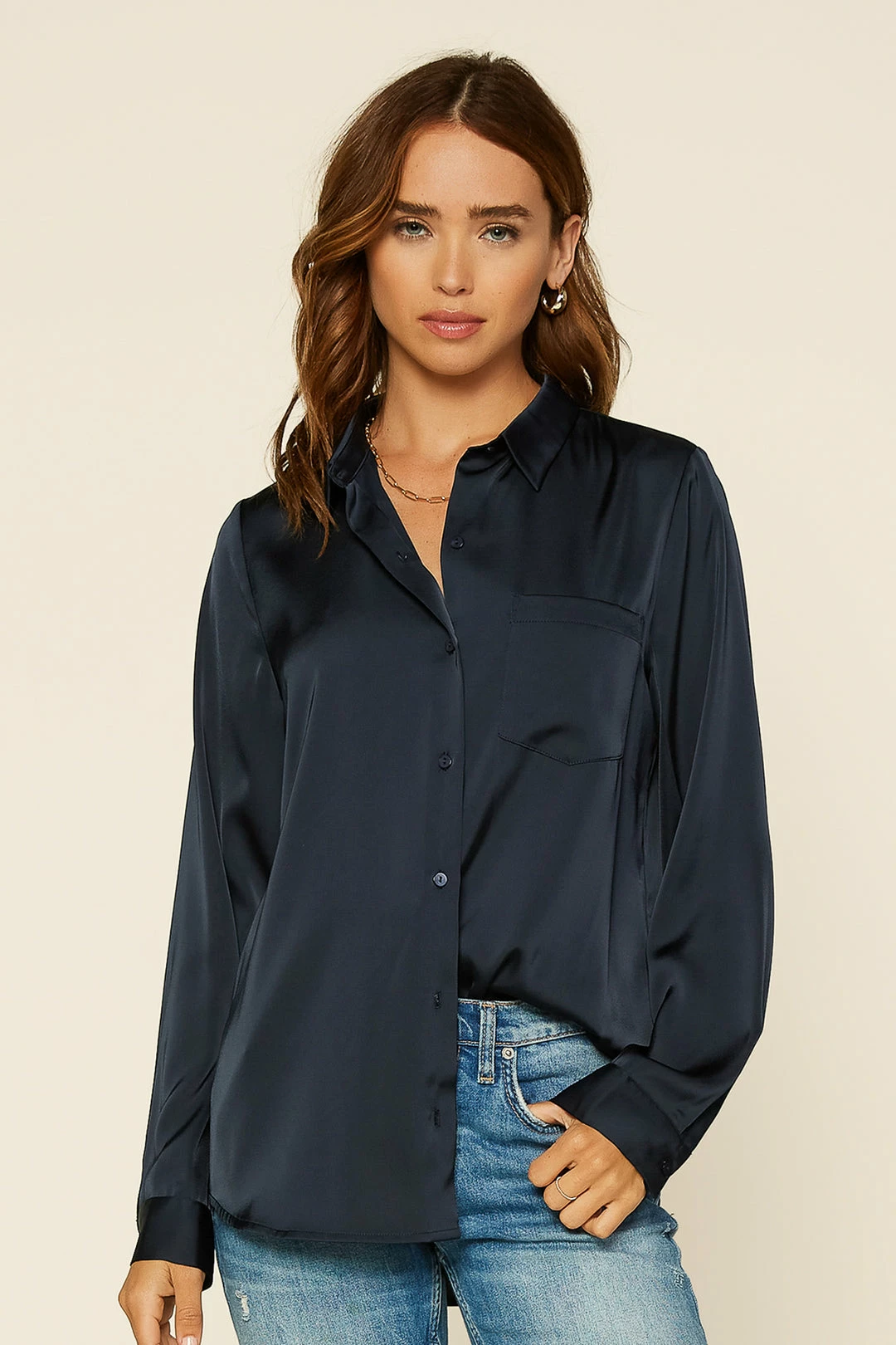 SKIES ARE BLUE Satin Button Down Shirt 3 SKIES ARE BLUE Satin Button Down Shirt