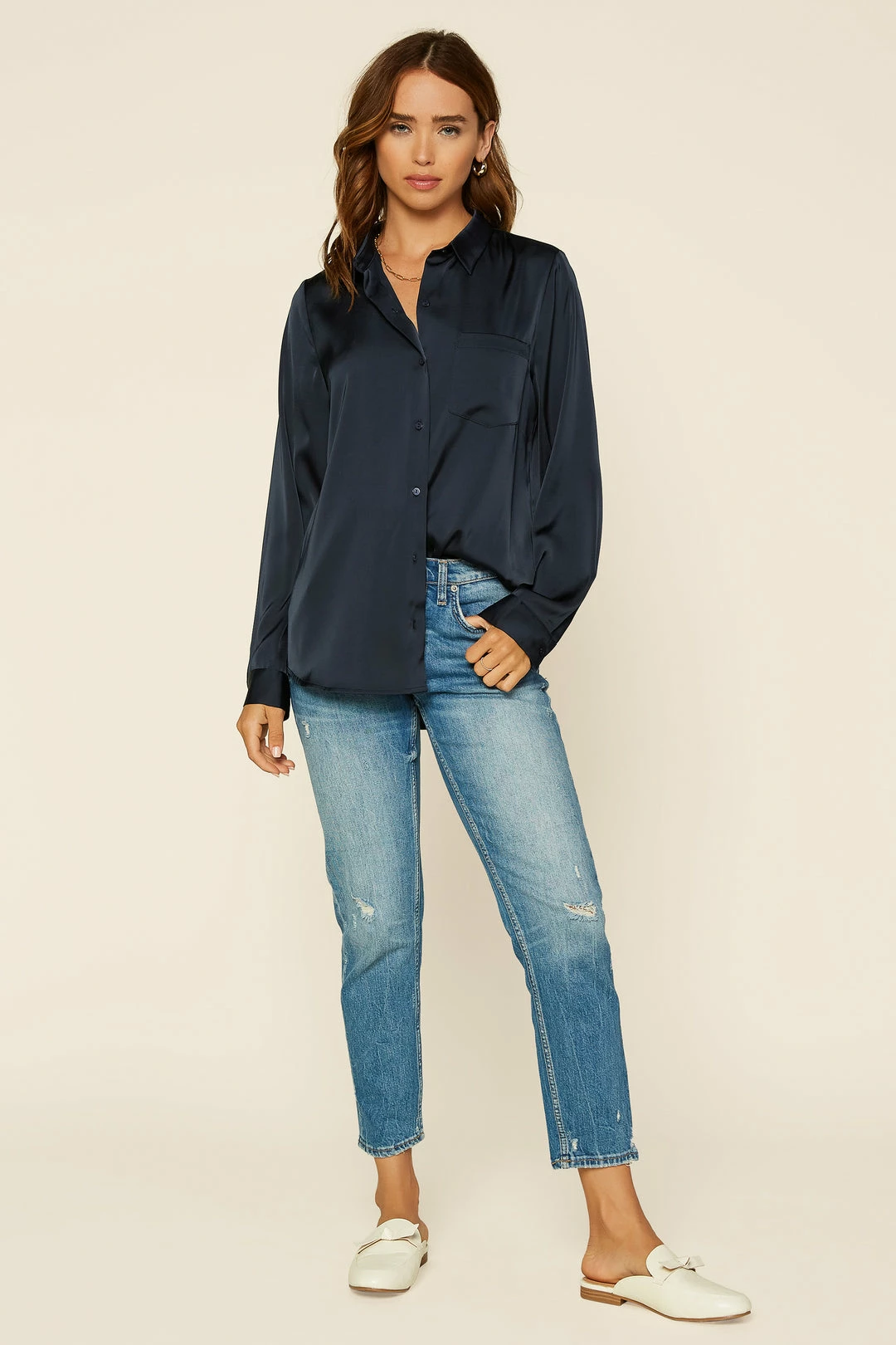 SKIES ARE BLUE Satin Button Down Shirt 5 SKIES ARE BLUE Satin Button Down Shirt