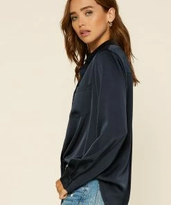 SKIES ARE BLUE Satin Button Down Shirt