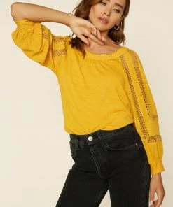 SKIES ARE BLUE Clothing Crochet Trim Knit Top