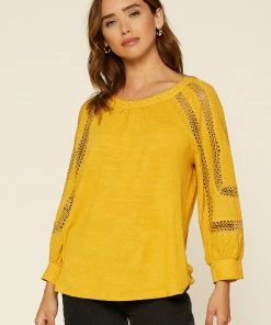 SKIES ARE BLUE Clothing Crochet Trim Knit Top