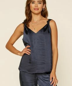 SKIES ARE BLUE Clothing Satin Knotted Strap Cami