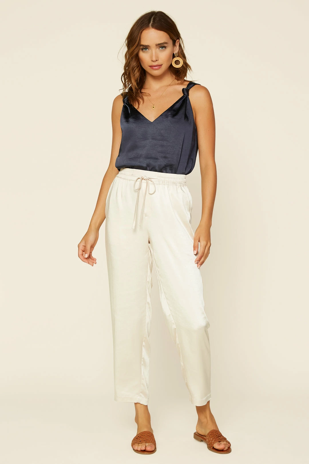 SKIES ARE BLUE Satin Waist Tie Pants Clothing 3 SKIES ARE BLUE Satin Waist Tie Pants Clothing