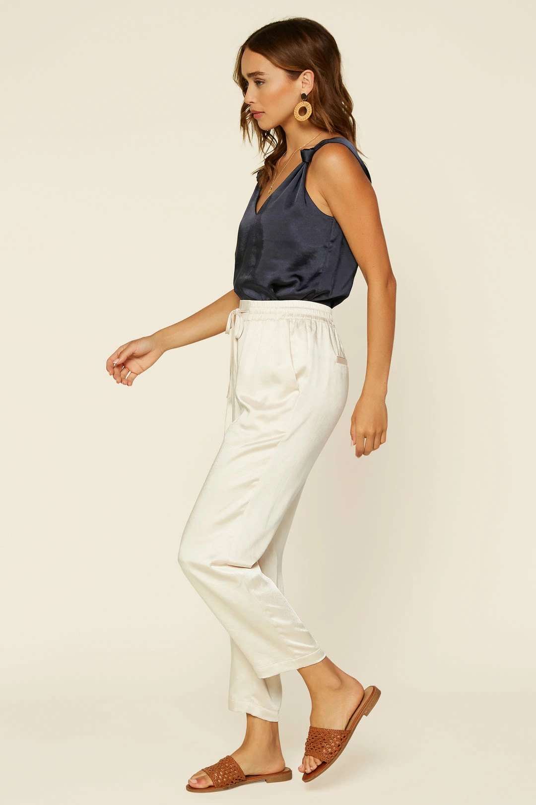 SKIES ARE BLUE Satin Waist Tie Pants Clothing 5 SKIES ARE BLUE Satin Waist Tie Pants Clothing