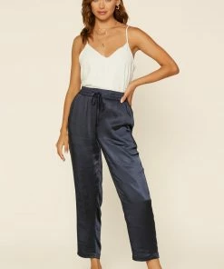 SKIES ARE BLUE Clothing Satin Waist Tie Pants
