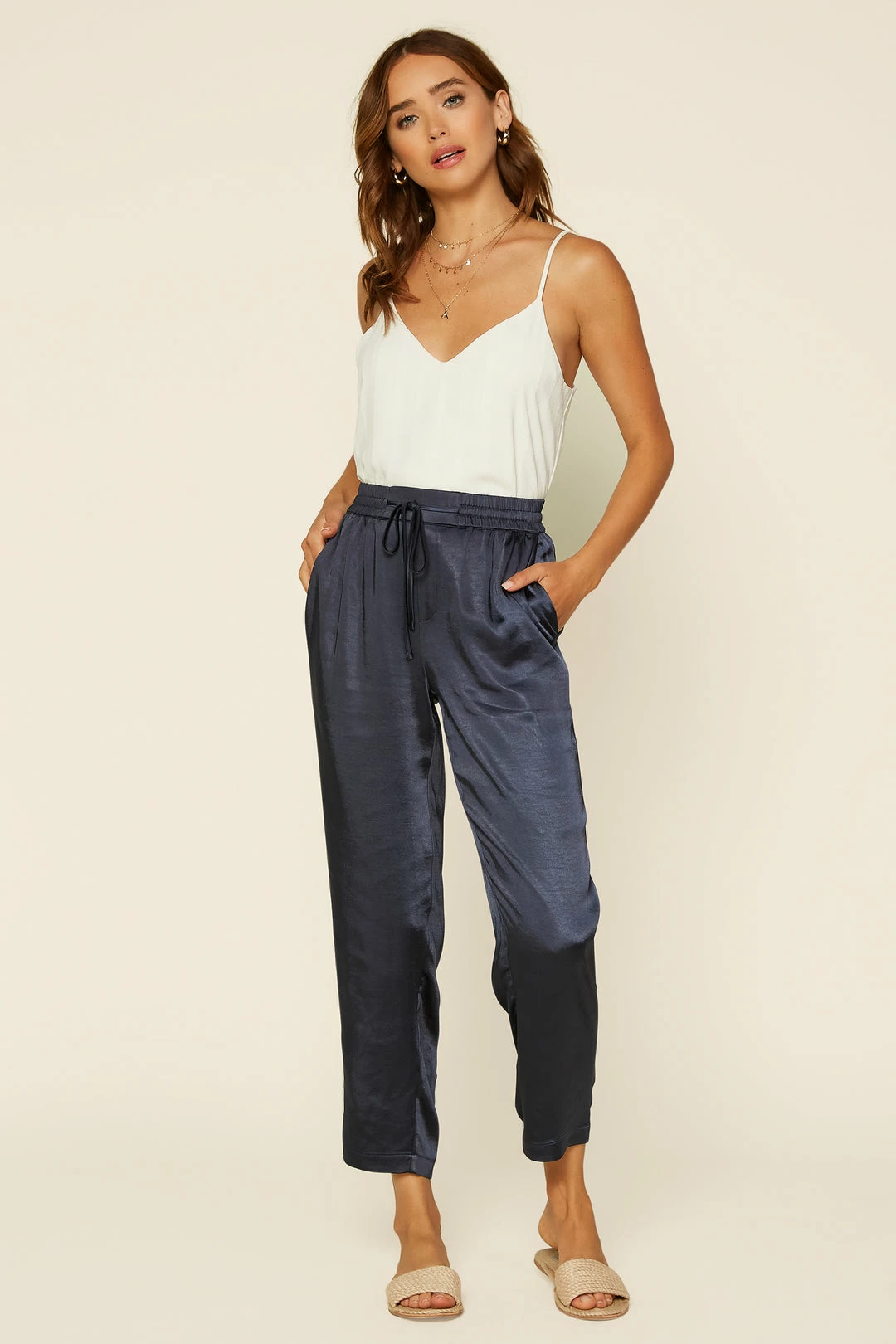 SKIES ARE BLUE Clothing Satin Waist Tie Pants 6 SKIES ARE BLUE Clothing Satin Waist Tie Pants