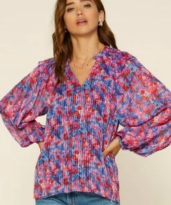 SKIES ARE BLUE Clothing Multicolor Smocked Woven Top