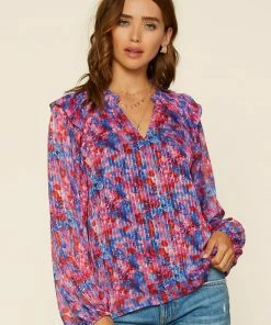 SKIES ARE BLUE Clothing Multicolor Smocked Woven Top