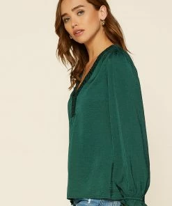 SKIES ARE BLUE Clothing Long Sleeve Shirred Top