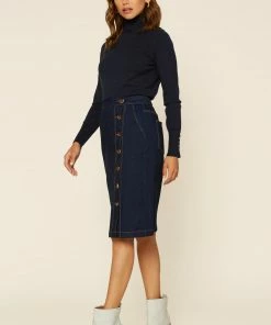 SKIES ARE BLUE Button Midi Denim Skirt Clothing 8 SKIES ARE BLUE Button Midi Denim Skirt Clothing