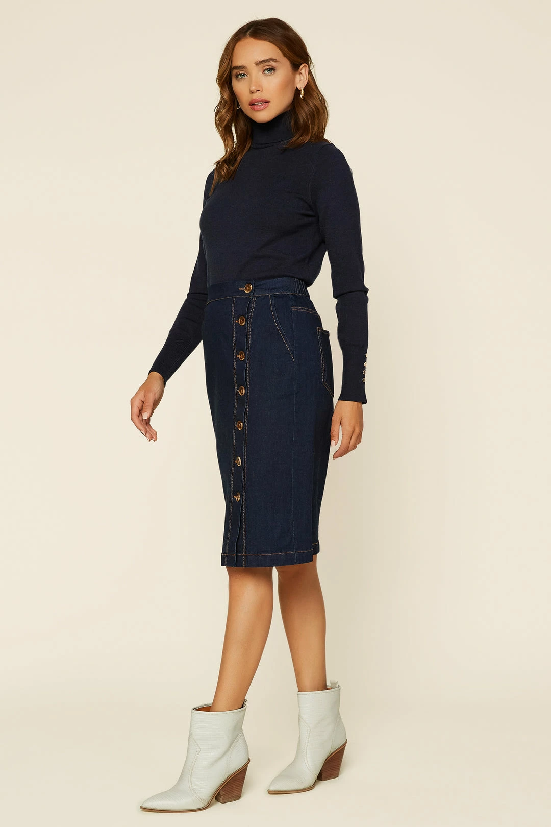 SKIES ARE BLUE Button Midi Denim Skirt Clothing 5 SKIES ARE BLUE Button Midi Denim Skirt Clothing