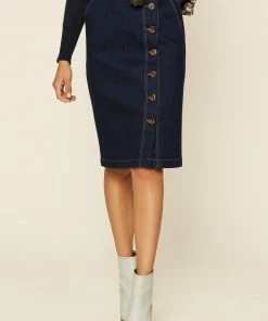 SKIES ARE BLUE Button Midi Denim Skirt Clothing