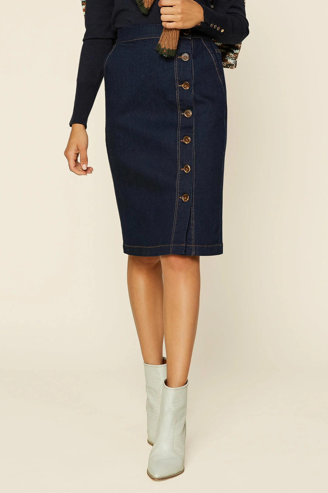 SKIES ARE BLUE Button Midi Denim Skirt Clothing 4 SKIES ARE BLUE Button Midi Denim Skirt Clothing