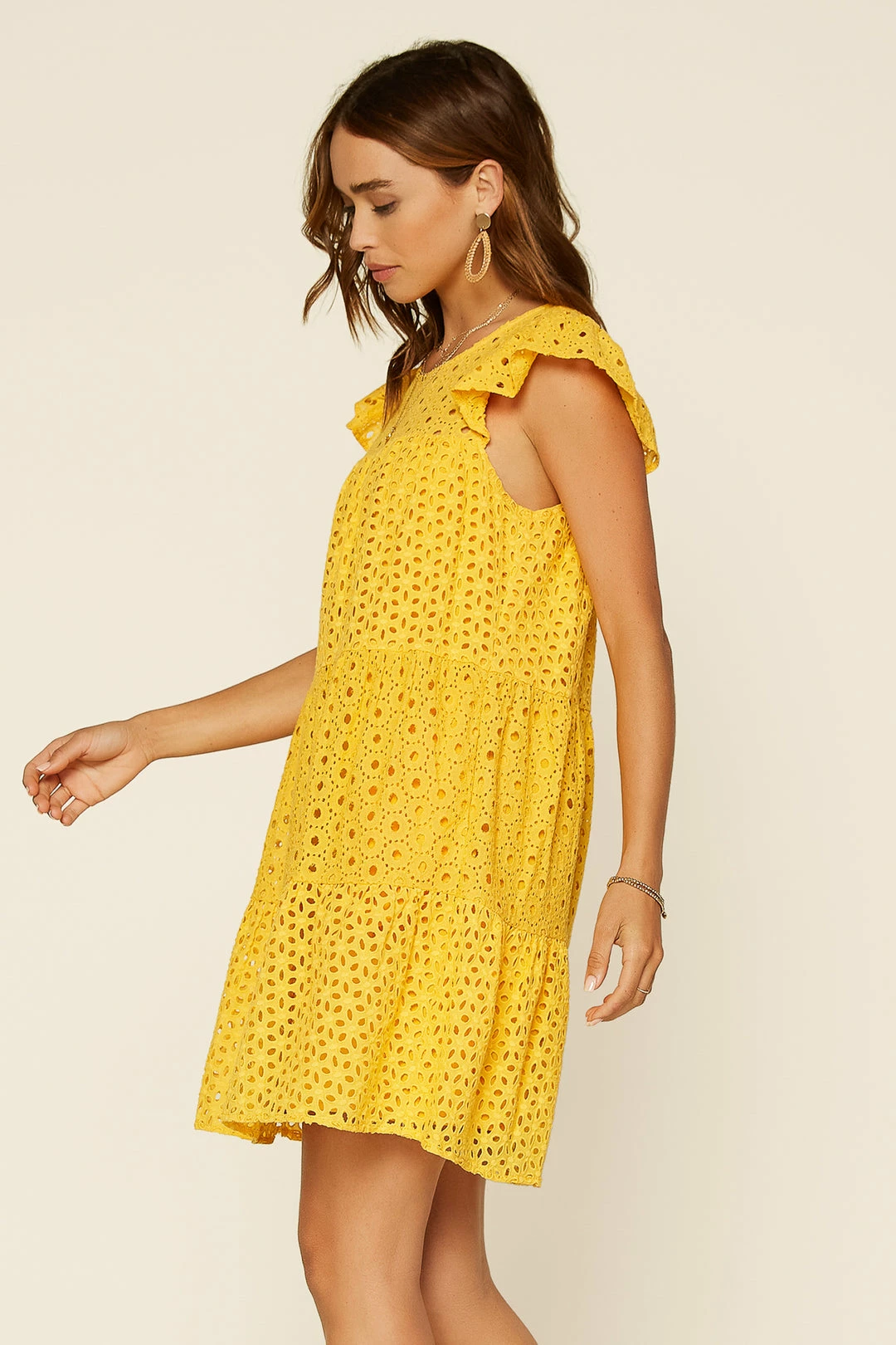 SKIES ARE BLUE Eyelet Lace Tiered Mini Dress 6 SKIES ARE BLUE Eyelet Lace Tiered Mini Dress