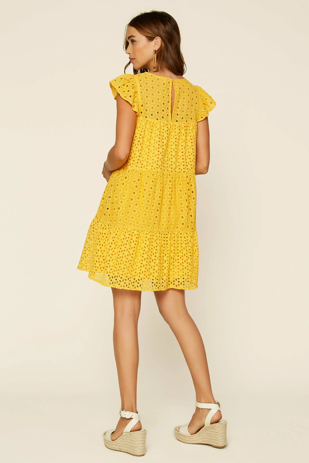 SKIES ARE BLUE Eyelet Lace Tiered Mini Dress 8 SKIES ARE BLUE Eyelet Lace Tiered Mini Dress