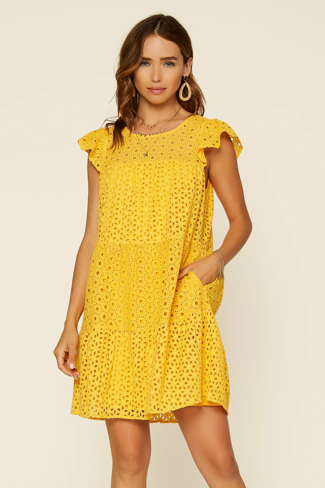 SKIES ARE BLUE Eyelet Lace Tiered Mini Dress 3 SKIES ARE BLUE Eyelet Lace Tiered Mini Dress