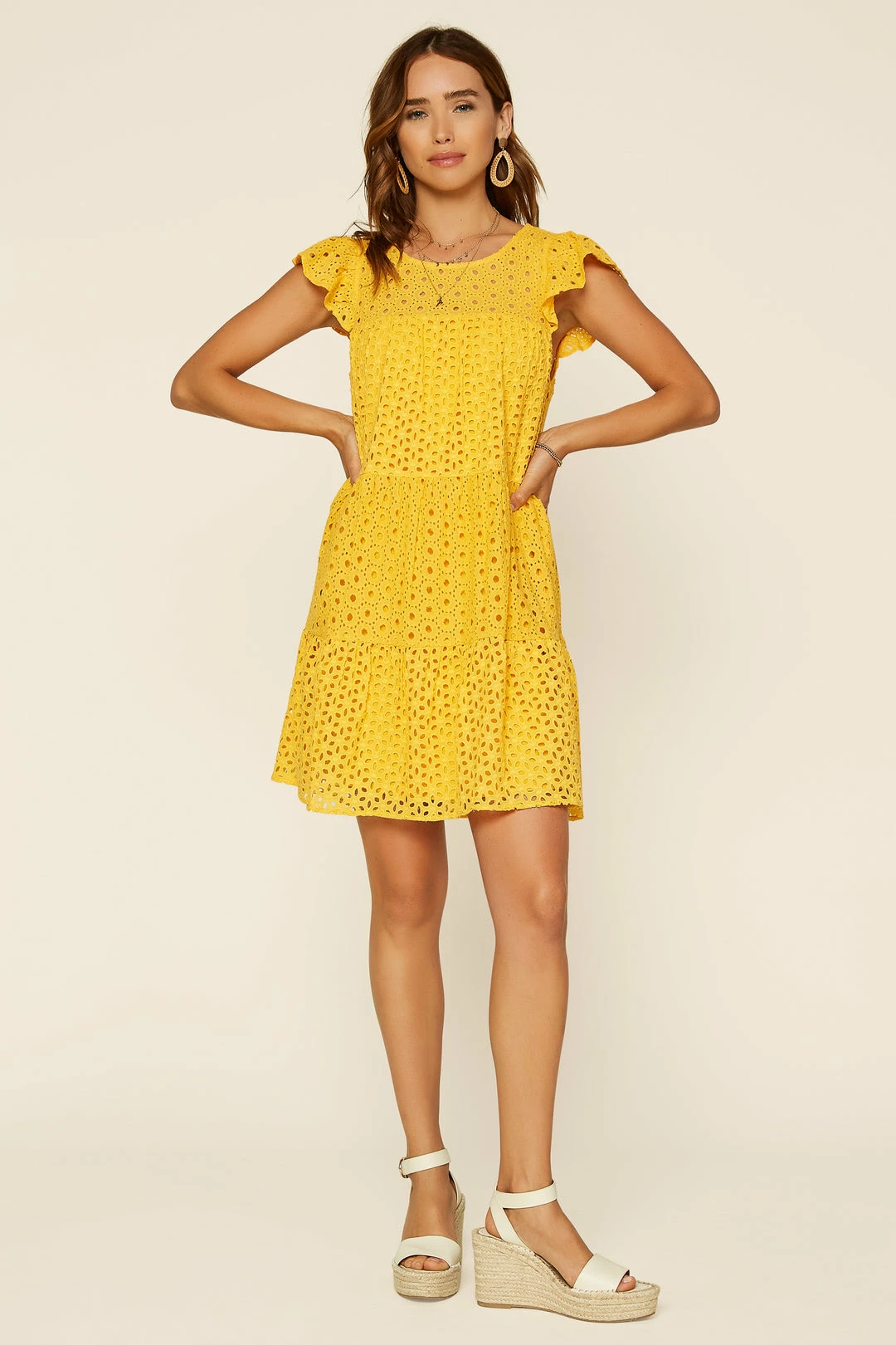 SKIES ARE BLUE Eyelet Lace Tiered Mini Dress 5 SKIES ARE BLUE Eyelet Lace Tiered Mini Dress