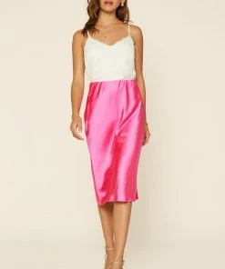 SKIES ARE BLUE Satin Slip Midi Skirt Clothing