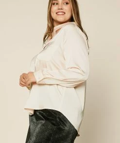 SKIES ARE BLUE Plus Size - Satin Button Down Shirt