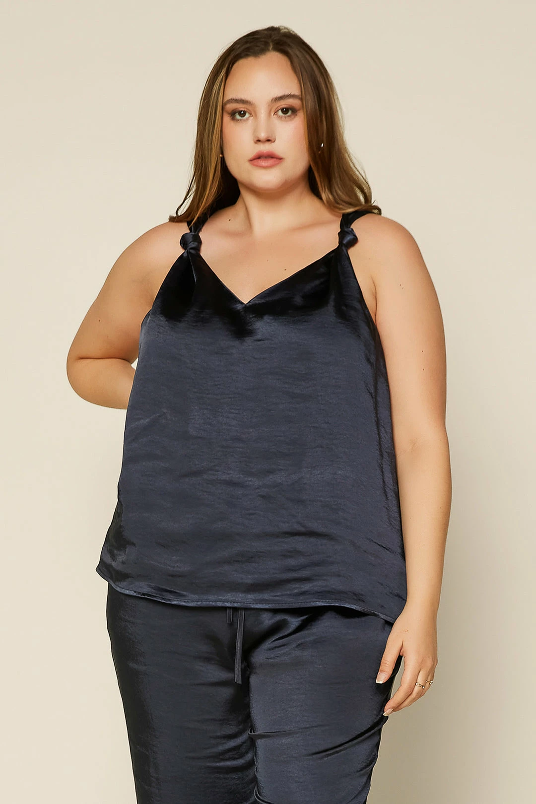 SKIES ARE BLUE Clothing Plus Size - Satin Knotted Strap Cami 3 SKIES ARE BLUE Clothing Plus Size - Satin Knotted Strap Cami