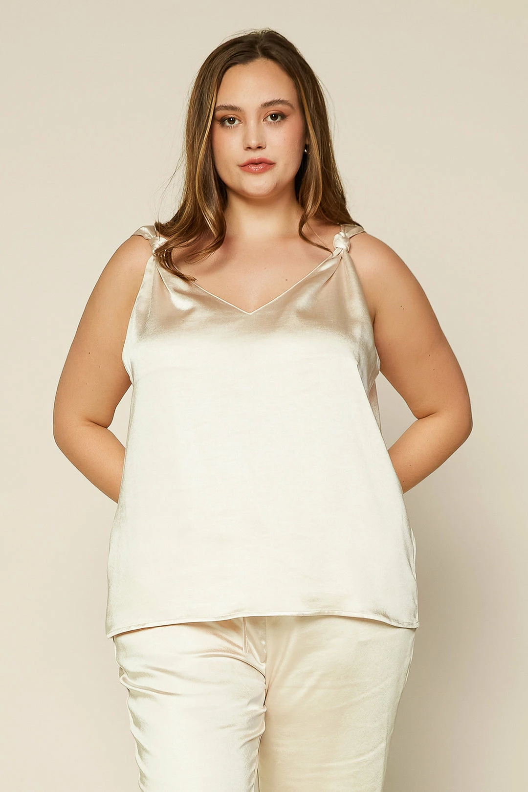 SKIES ARE BLUE Plus Size - Satin Knotted Strap Cami 3 SKIES ARE BLUE Plus Size - Satin Knotted Strap Cami