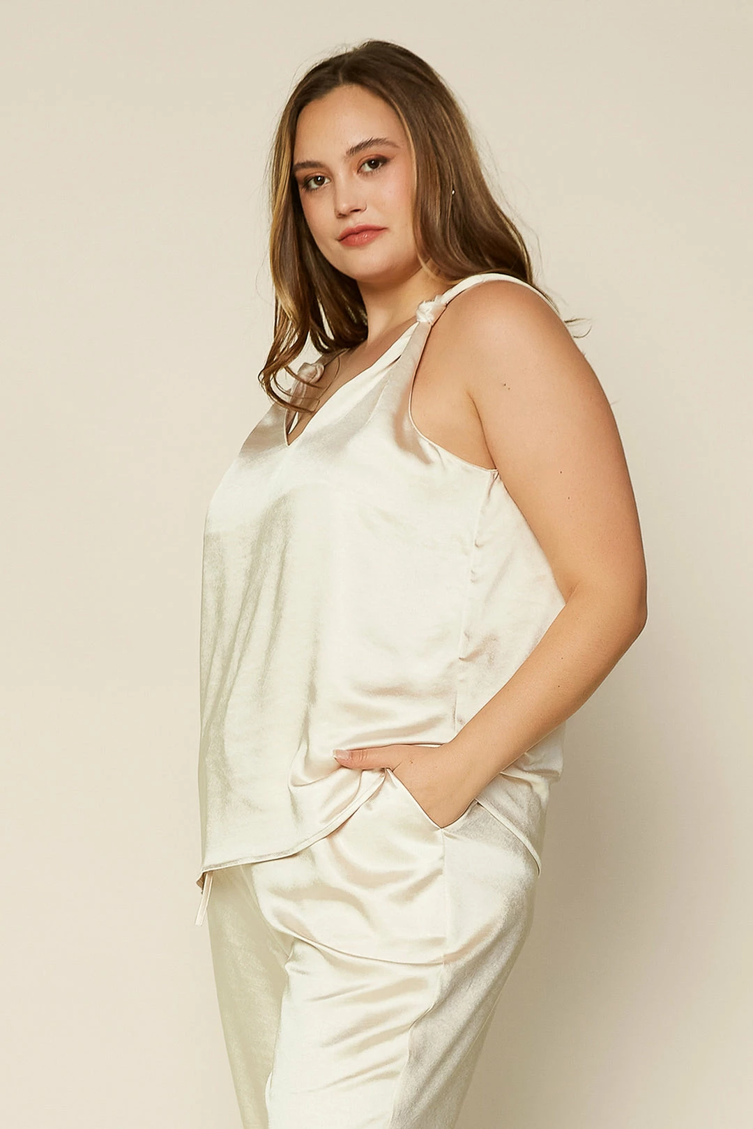 SKIES ARE BLUE Plus Size - Satin Knotted Strap Cami 4 SKIES ARE BLUE Plus Size - Satin Knotted Strap Cami