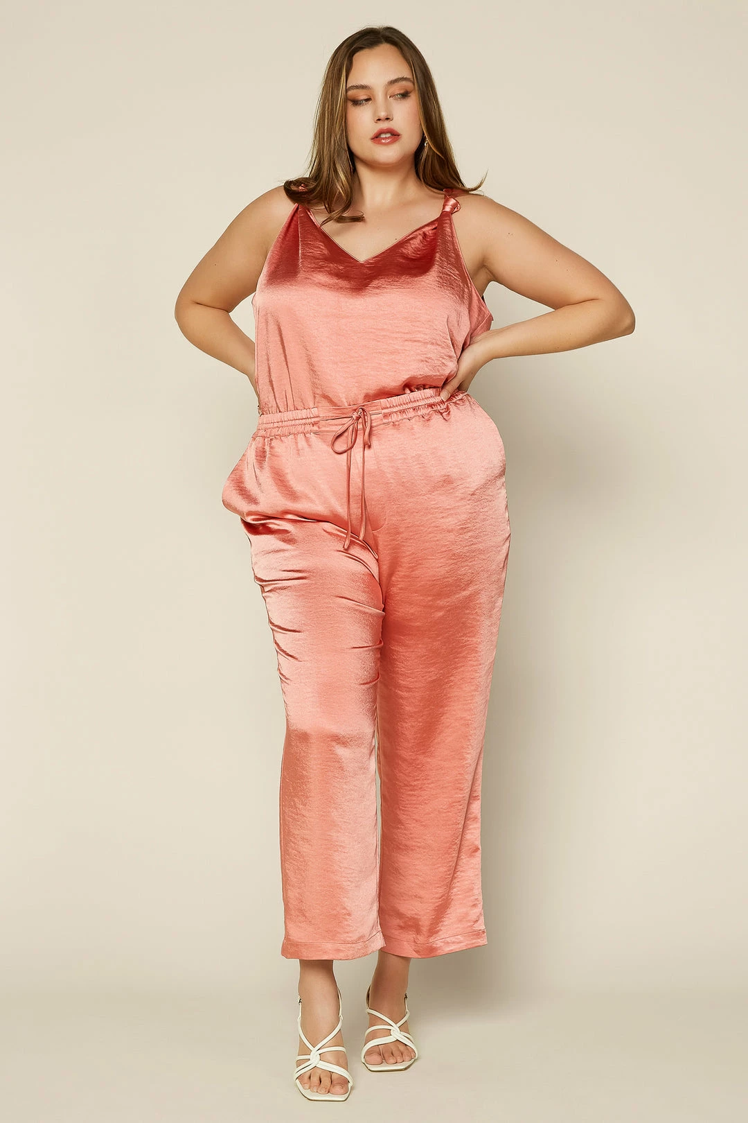 SKIES ARE BLUE Plus Size - Satin Waist Tie Pants Clothing 4 SKIES ARE BLUE Plus Size - Satin Waist Tie Pants Clothing