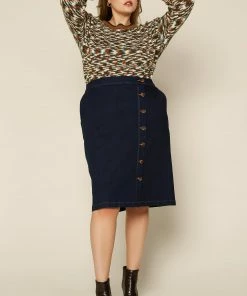 SKIES ARE BLUE Clothing Plus Size - Button Denim Midi Skirt 9 SKIES ARE BLUE Clothing Plus Size - Button Denim Midi Skirt