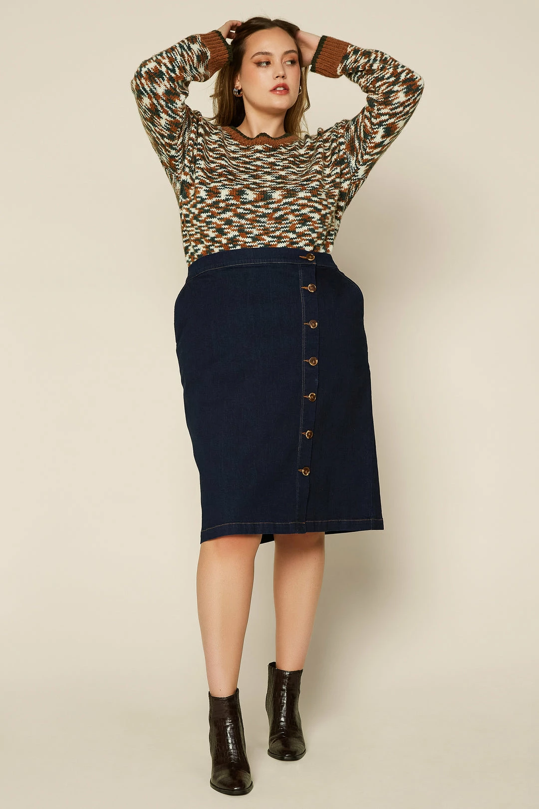 SKIES ARE BLUE Clothing Plus Size - Button Denim Midi Skirt 5 SKIES ARE BLUE Clothing Plus Size - Button Denim Midi Skirt