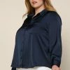 SKIES ARE BLUE Plus Size - Satin Button Down Shirt Clothing 1 SKIES ARE BLUE Plus Size - Satin Button Down Shirt Clothing