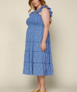 SKIES ARE BLUE Plus Size - Floral Smocked Midi Dress