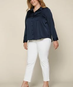 SKIES ARE BLUE Plus Size - Satin Button Down Shirt Clothing 9 SKIES ARE BLUE Plus Size - Satin Button Down Shirt Clothing